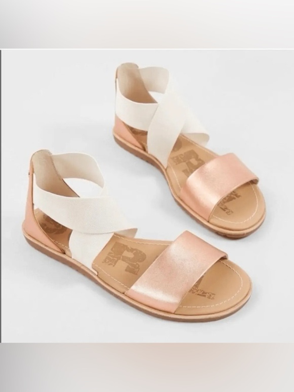 SOREL Ella II Rose Gold Metallic Leather Strappy Flat Gladiator Sandals 7.5